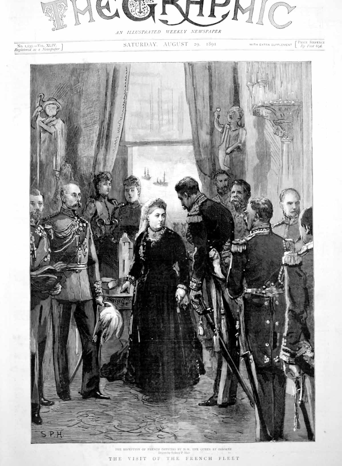 Antique Old Print Visit French Fleet Reception Queen Victoria Osborne 1891 19th