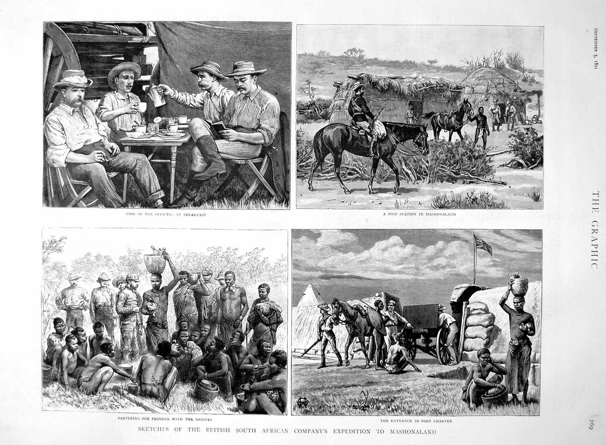 Antique Old Print British S African Co Expedition Mashonaland Iguanodons 1891