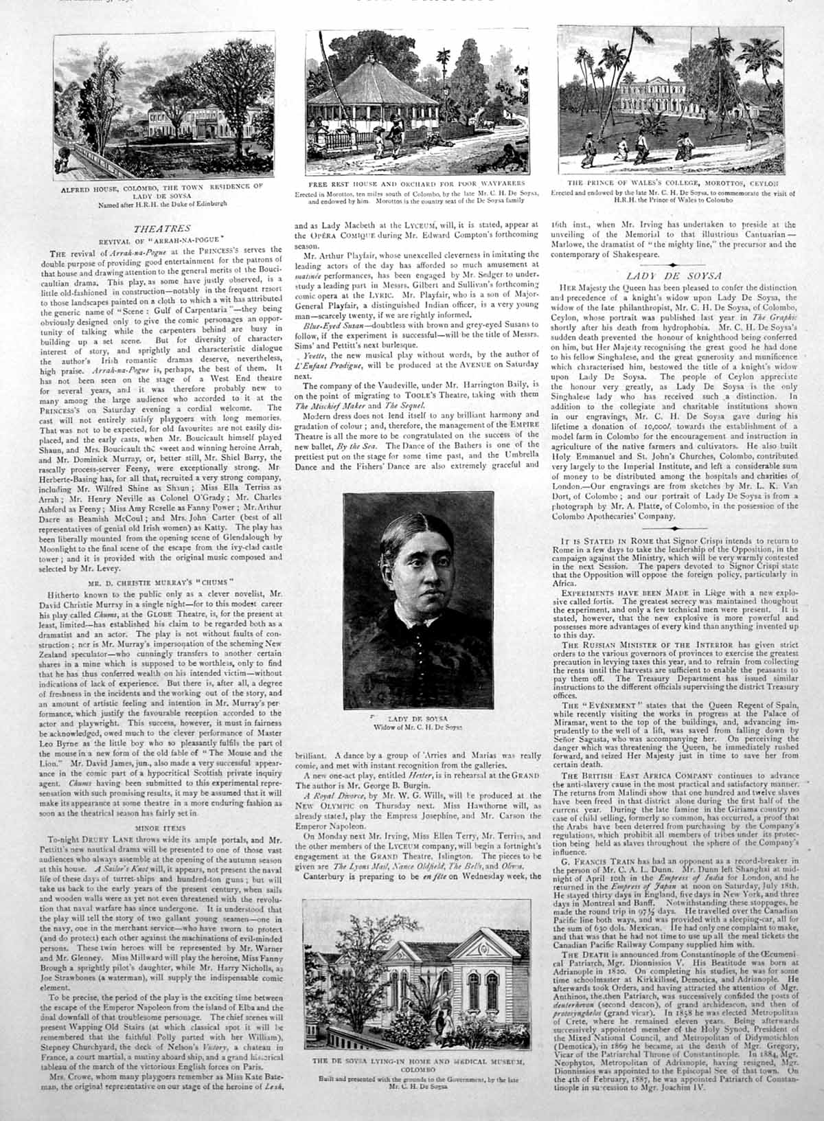 Old Antique Print Lady De Soysa Home Medical Museum Portrait Orchard 1891 19th