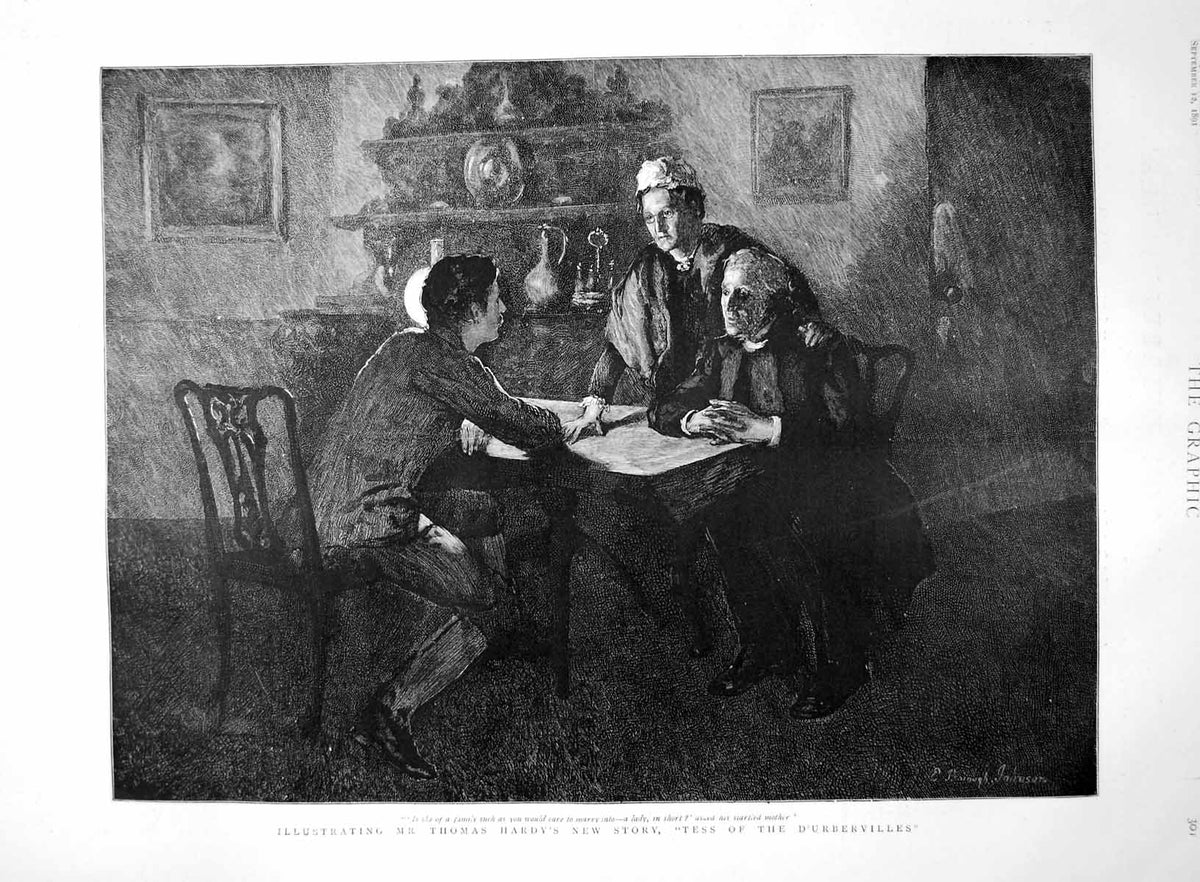 Antique Print Thomas Hardy'S Tess D'Urbervilles Son Mother Father Chat 1891