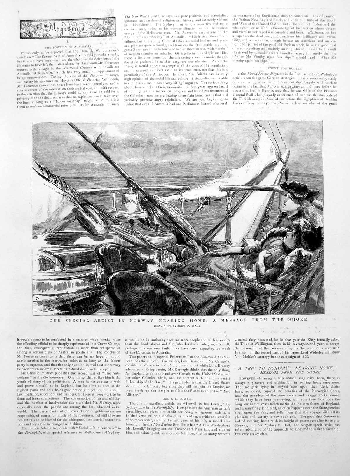 Antique Old Print Nearing Norway Bird Message From Shore Mj Grevy France 1891