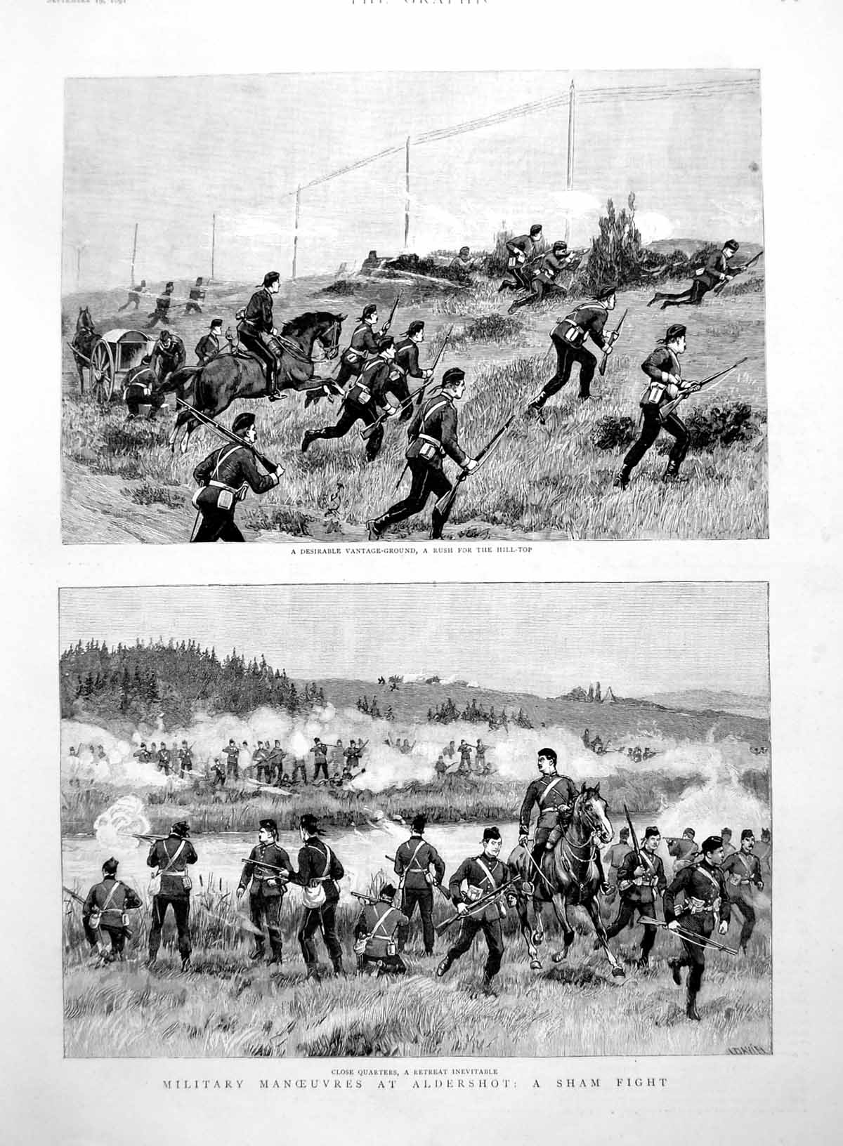 Antique Print Military Manoeuvres At Aldershot Vantage Ground Retreat 1891 19th
