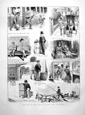 Old Print End Holidays Going Back To School Small Boys Trunks Train 1891 19th