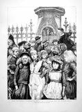 Antique Print Free Education Children Drinking At Fountain Out School 1891 19th