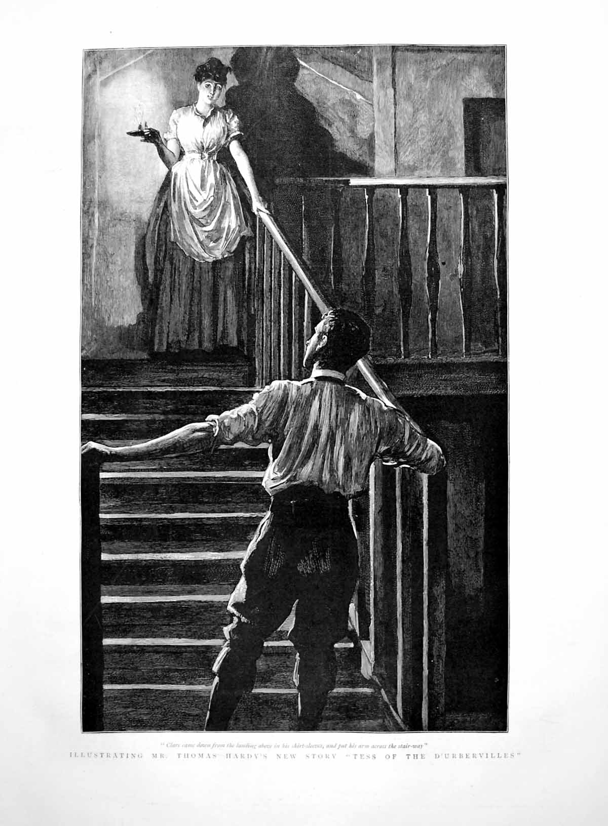 Old Print Thomas Hardy'S Tess D'Urbervilles Clare Stairs Tess Candle 1891 19th
