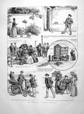 Old Print Seaside Elopement Garden Wall Tree Bathing Hut Bath Chair 1891 19th