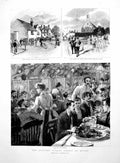 Antique Old Print Cyclist'S Sunday Dinner At Ripley Anchor Inn Church 1891 19th