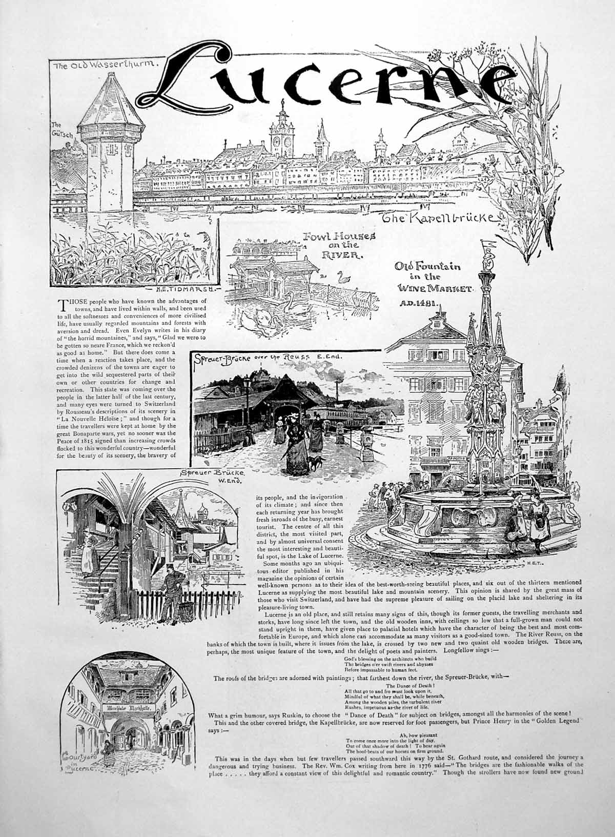 Antique Print Glacier Garden Band SchweizerhLucerne Buildings Fountain 1891
