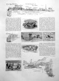 Antique Old Print Lake Valley Seethalbahn Views Lenzburg Steamer Brunnen 1891