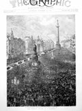 Antique Old Print Funeral Mr Cs Parnell Procession Sackville St Dublin 1891