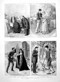 Old Print Scenes London Theatre Plays American Sailor'S Knot School 1891 19th
