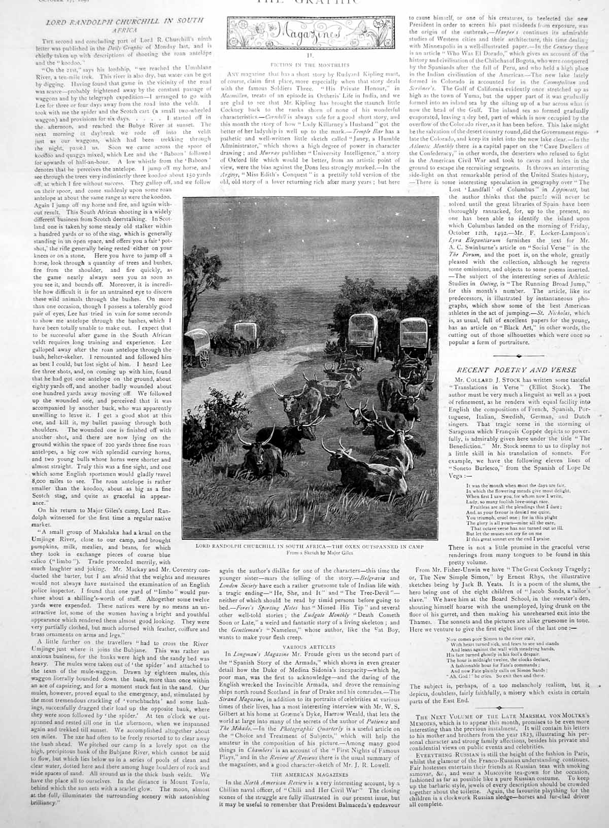 Antique Old Print Lord Randolph Churchill South Africa Oxen Wagons Camp 1891