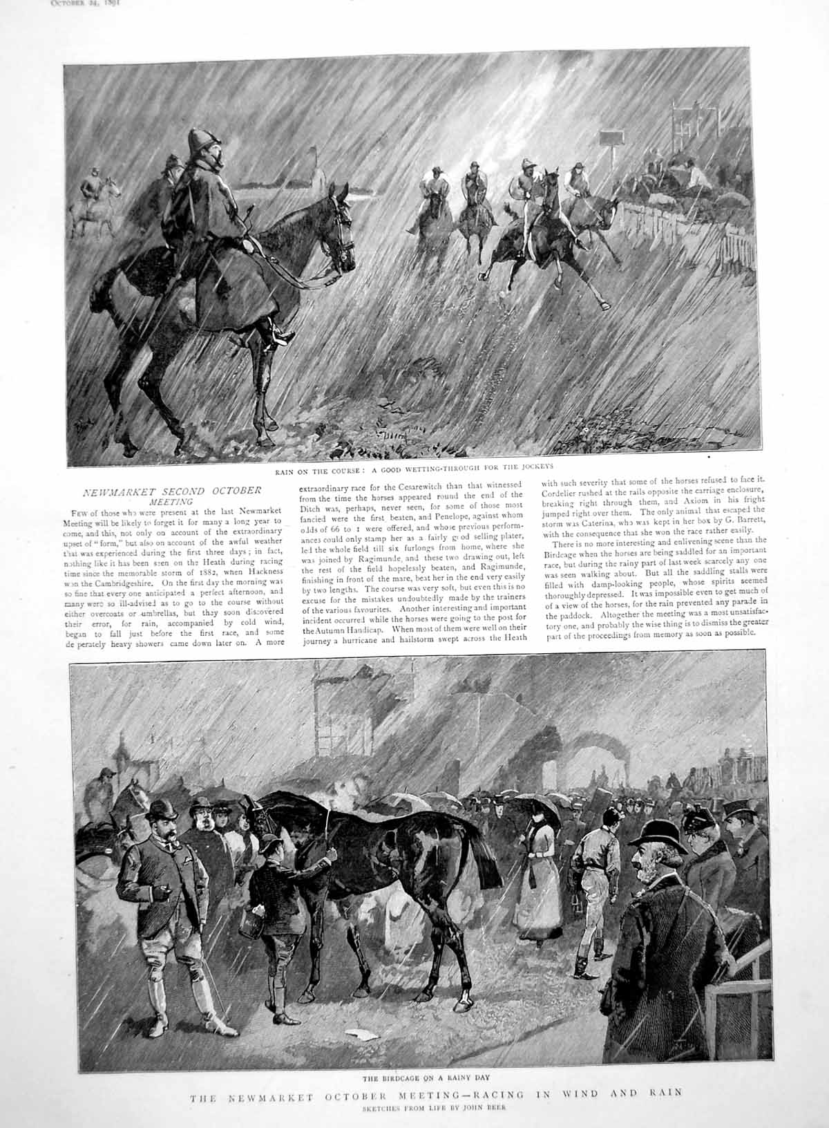 Old Print Life Estancia Argentinian Republic Newmarket October Meet 1891 19th
