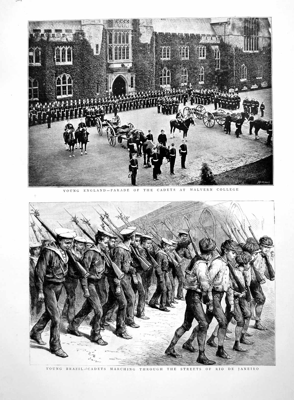 Old Print Parade Cadets Malvern College Young Brazil Rio De Janiero 1891 19th