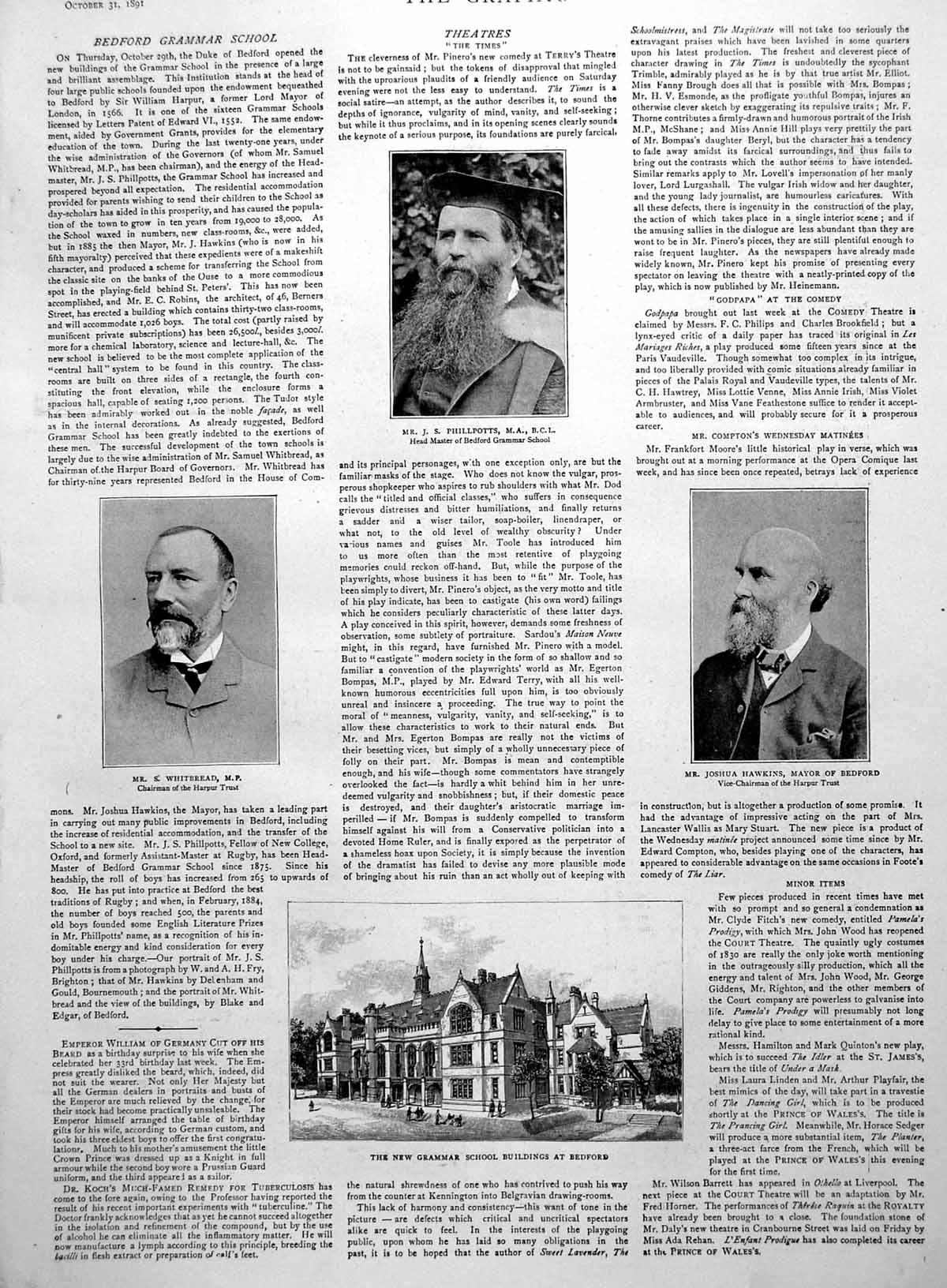 Antique Old Print Grammar School Bedford Headmaster Deer Stalk Argyll 1891 19th