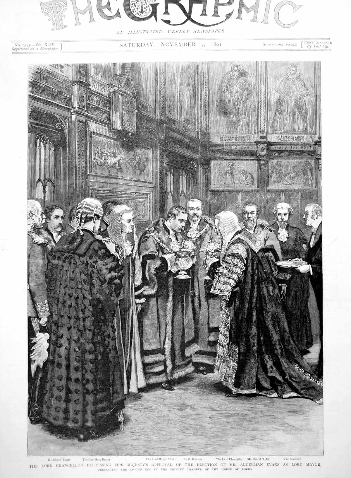 Old Print Lord Chancellor Her Majesty'S Approval A Evans Lord Mayor 1891 19th