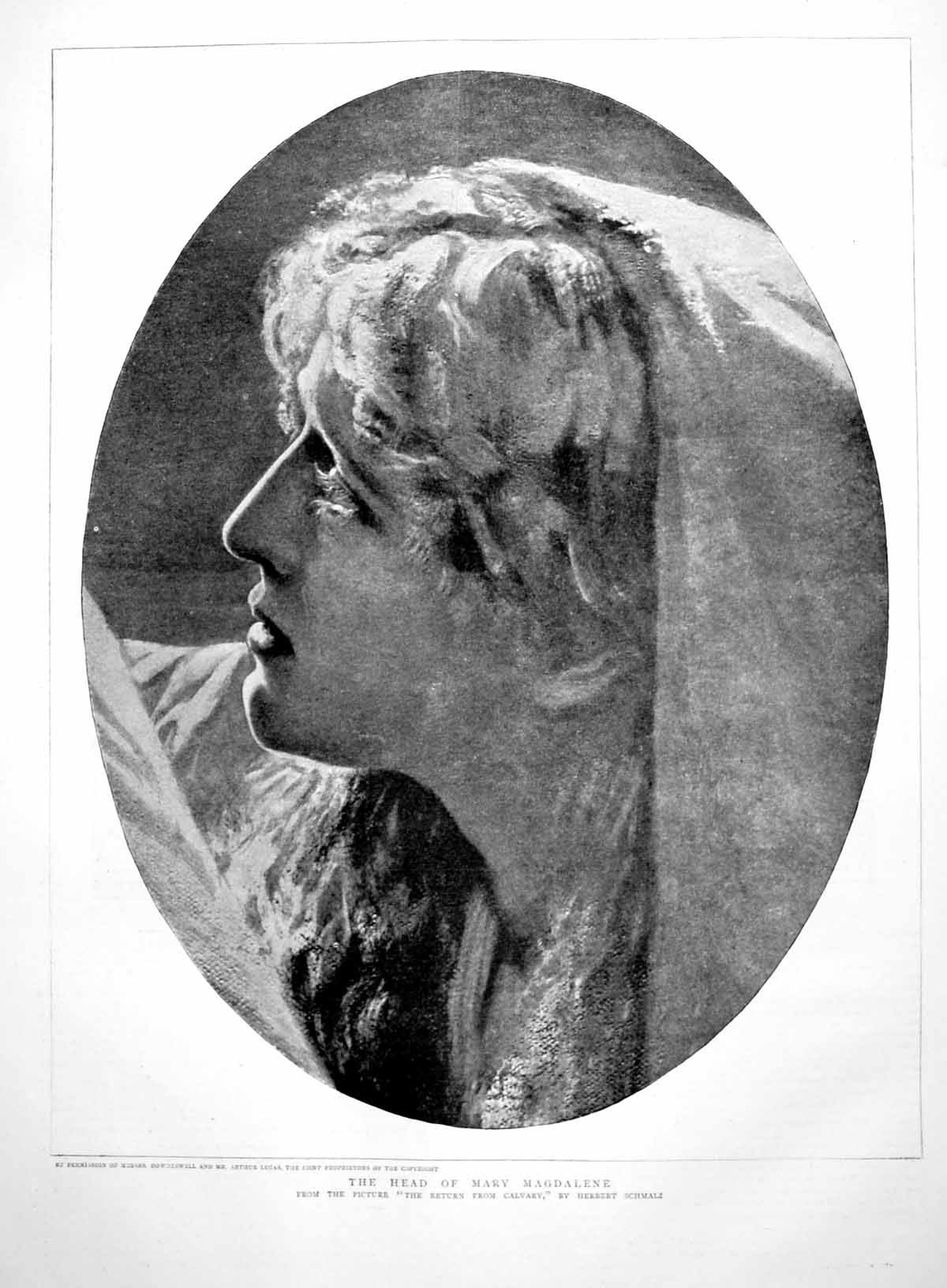 Antique Old Print The Head Mary Magdalene Picture Return From Calvary 1891 19th