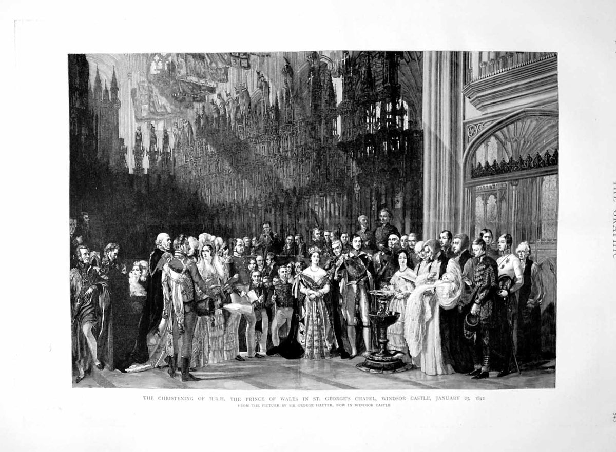 Old Print Christening Hrh Prince Wales 1842 Windsor Castle Reception 1891 19th