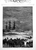 Antique Old Print Wreck Three-Masted Ship Benvenue Sandgate Onlookers 1891 19th