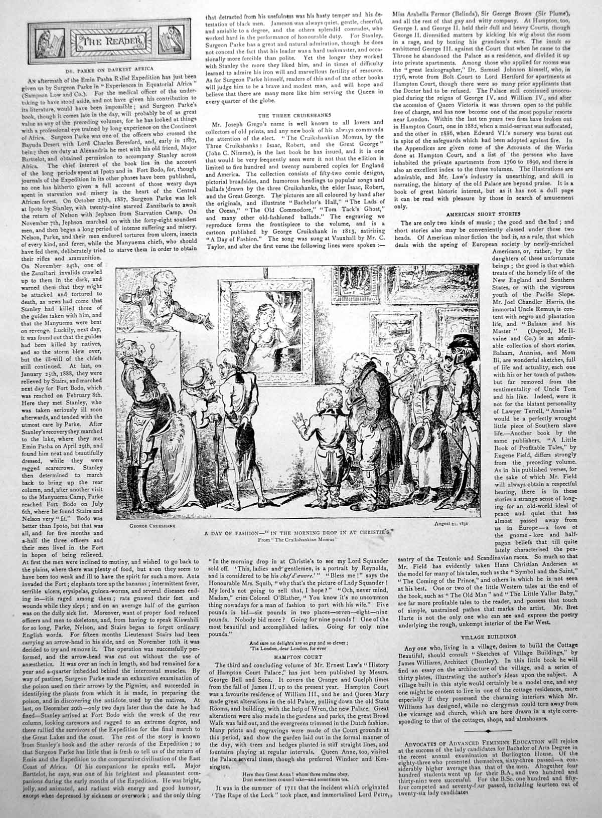 Antique Print Two Ladies Fan Gentlemen James Clarke Drop In Christies 1891 19th