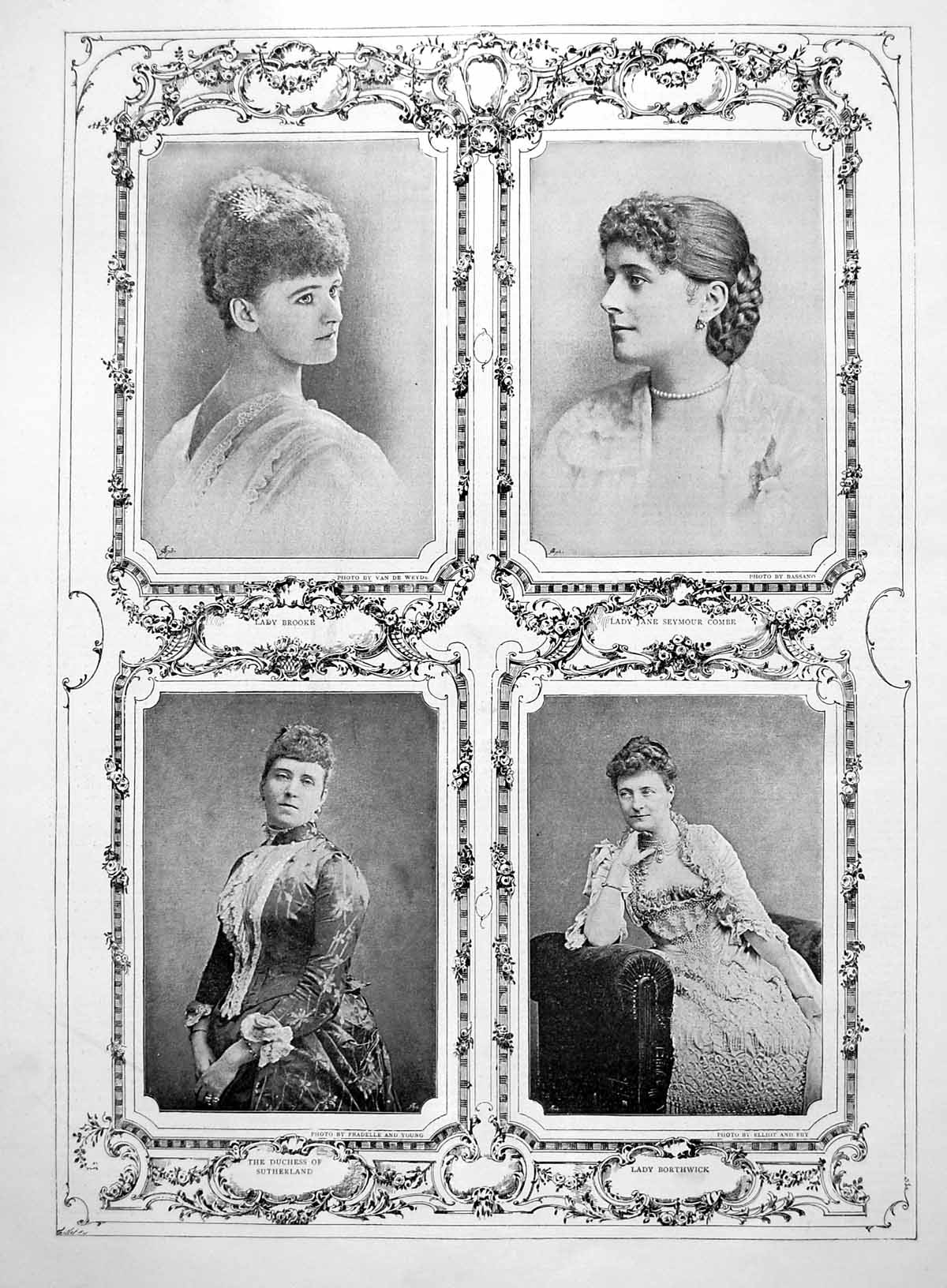 Old Antique Print Lady Brooke Jane Seymour Combe Duchess Sutherland 1891 19th