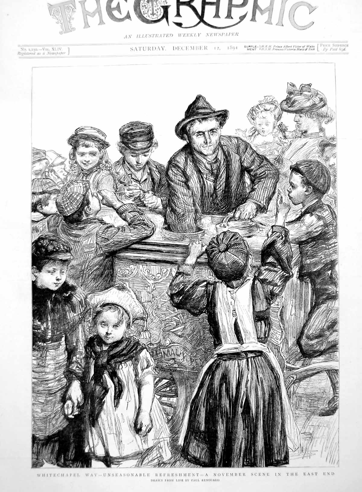 Antique Print Whitechapel Way Unseasonable Refreshment November Scene 1891 19th
