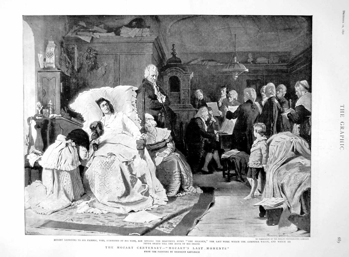 Antique Print Mozart Centenary Mozart'S Last Moments Hermann Kaulbach 1891 19th