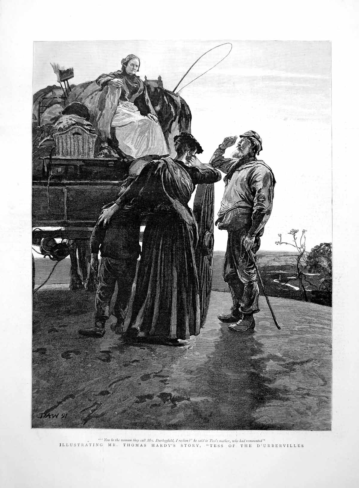 Antique Old Print Thomas Hardy'S Tess D'Urbervilles Mother Cart Horses 1891
