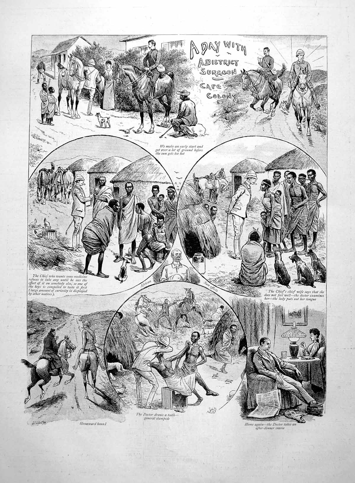 Antique Old Print Day With District Surgeon Cape Colony Tooth Extraction 1891