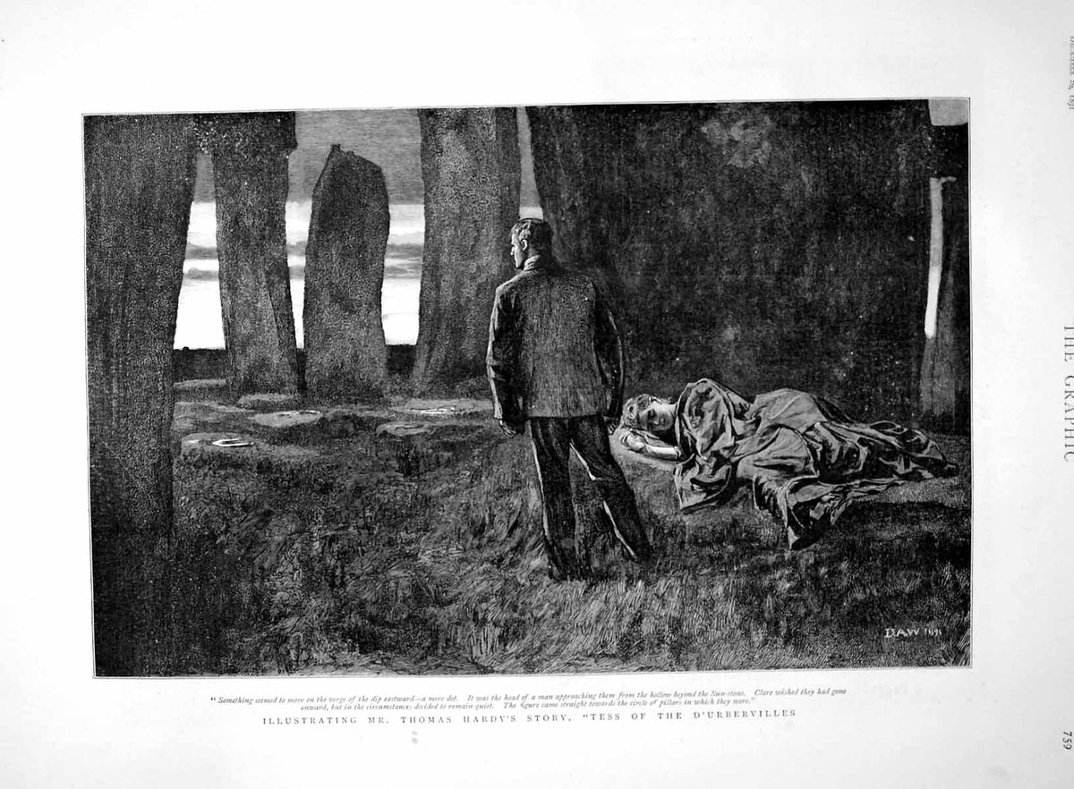 Old Print Thomas Hardy'S Tess D'Urbervilles Circle Pillars Sleeping 1891 19th