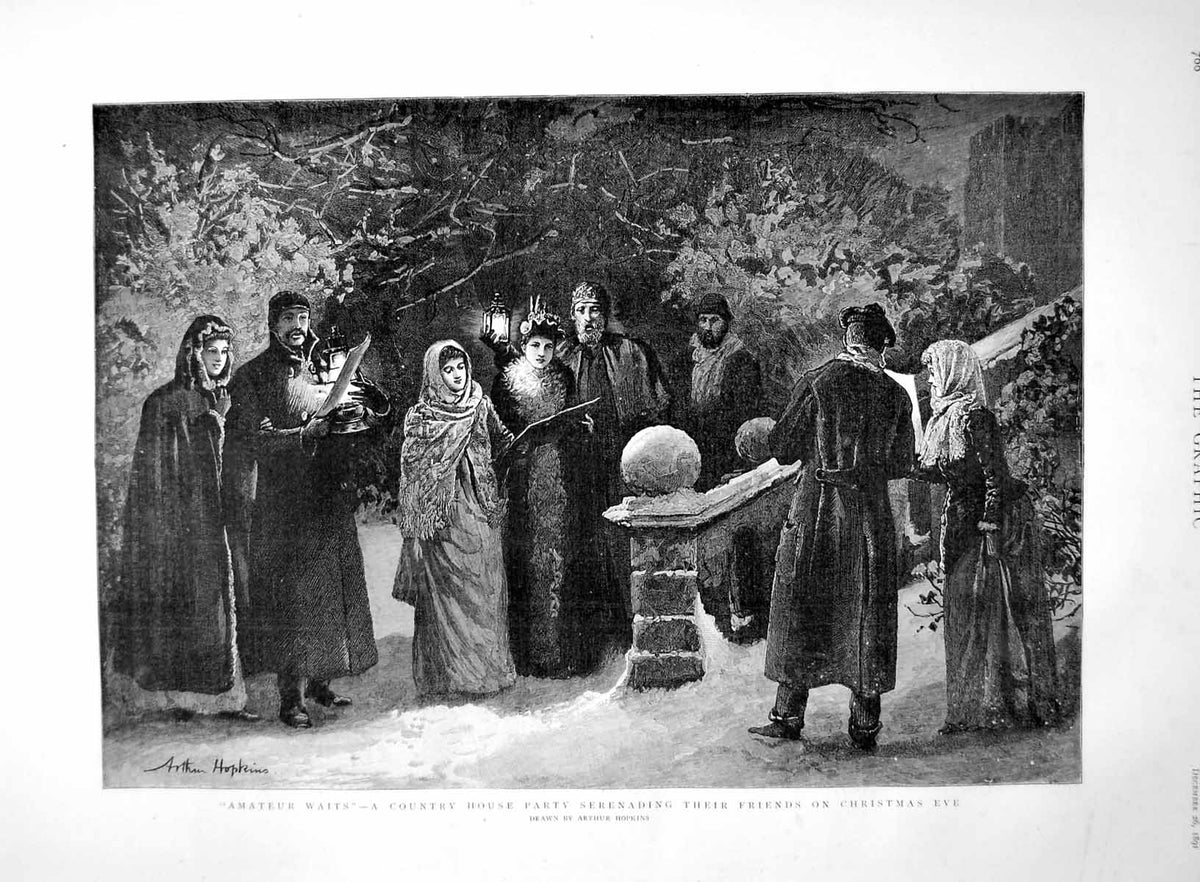 Antique Old Print Amateur Waits Country House Party Serenading Friends 1891