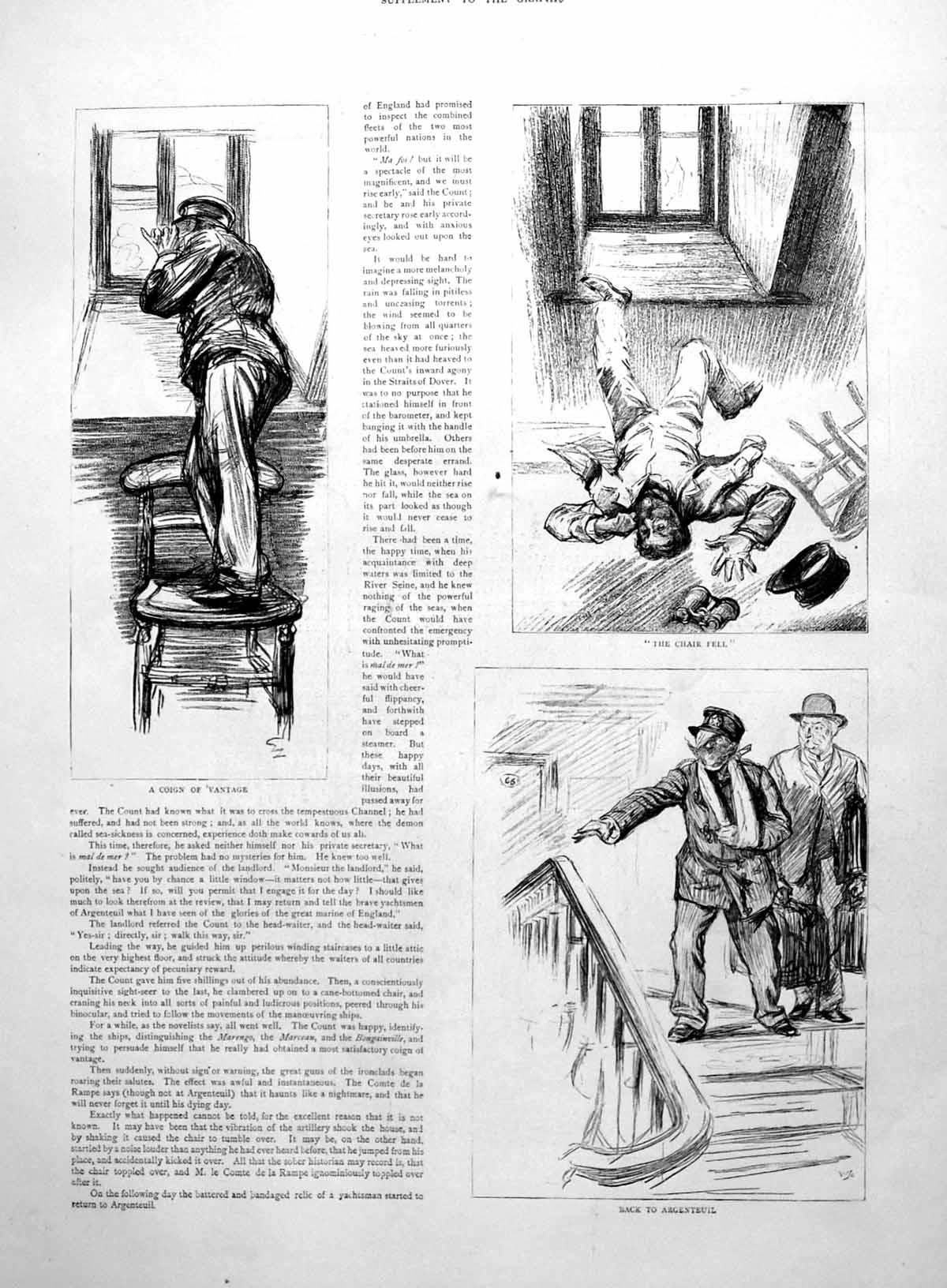 Old Print Boat-Builders Mutual Friend Admiral Gervais Falling Chair 1891 19th