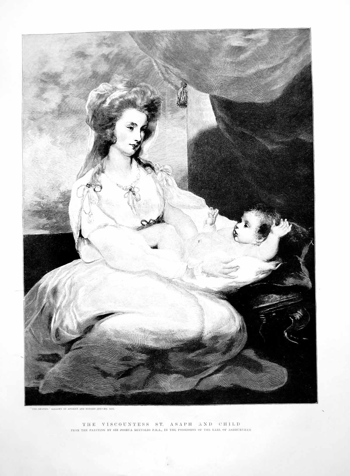 Old Antique Print Viscountess St. Asaph And Child Sir Joshua Reyns 1891 19th