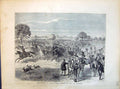 Old Print 1871 Review Bushey Park Scene Charge 10Th Hussars Siers Horses 19th