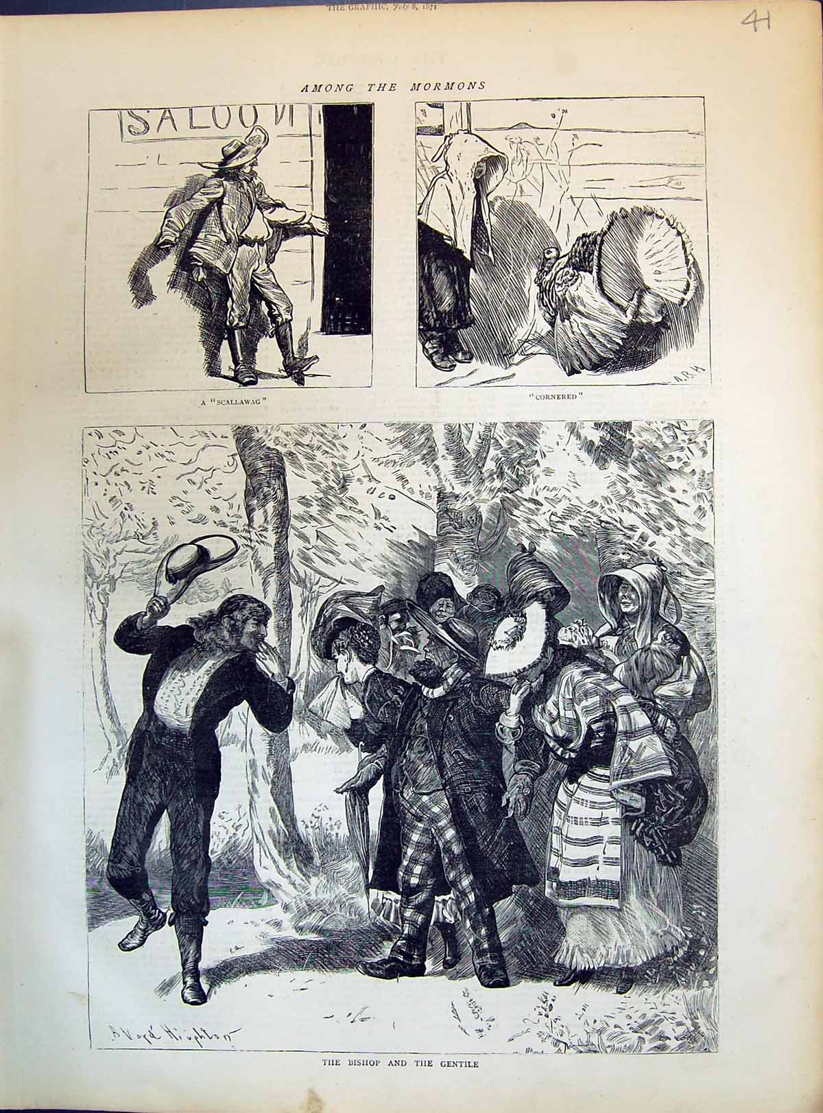 Original Old Antique Print 1871 Mormons Bishop Gentile People Scallawag Turkey