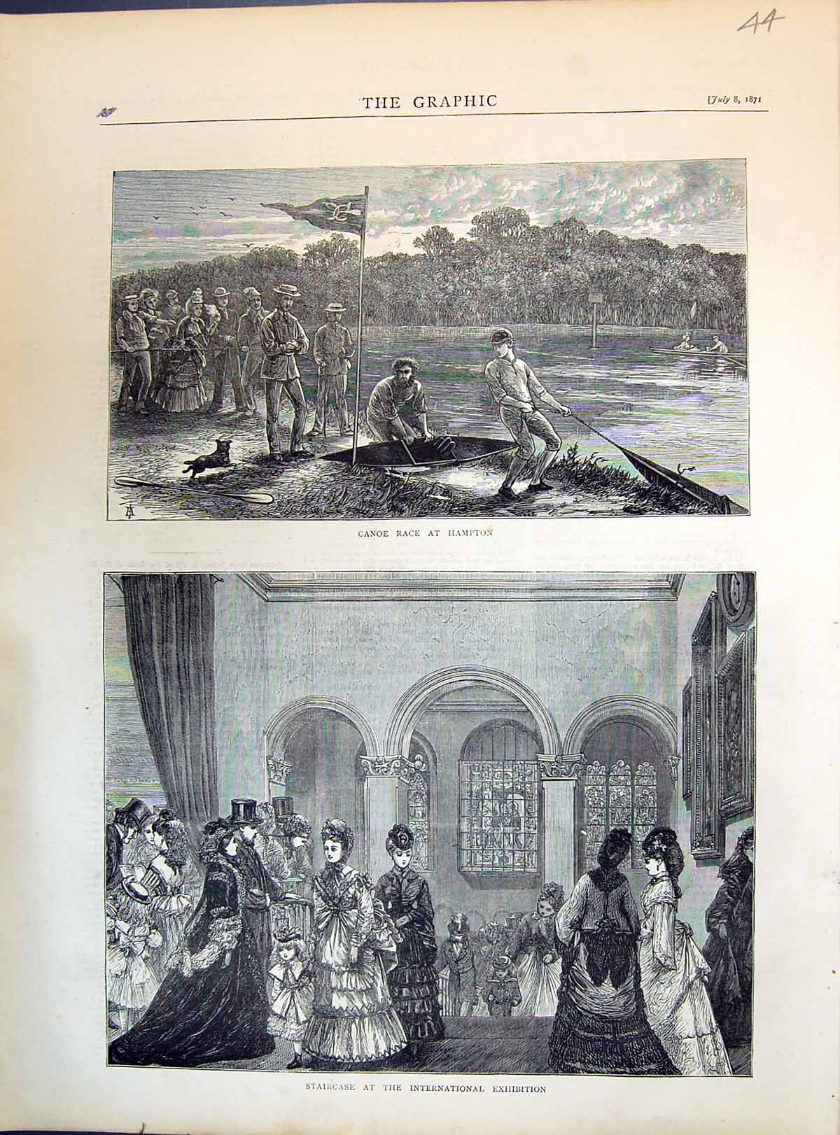 Old 1871 Canoe Race Hampton Sport Staircase International Exhibition Victorian