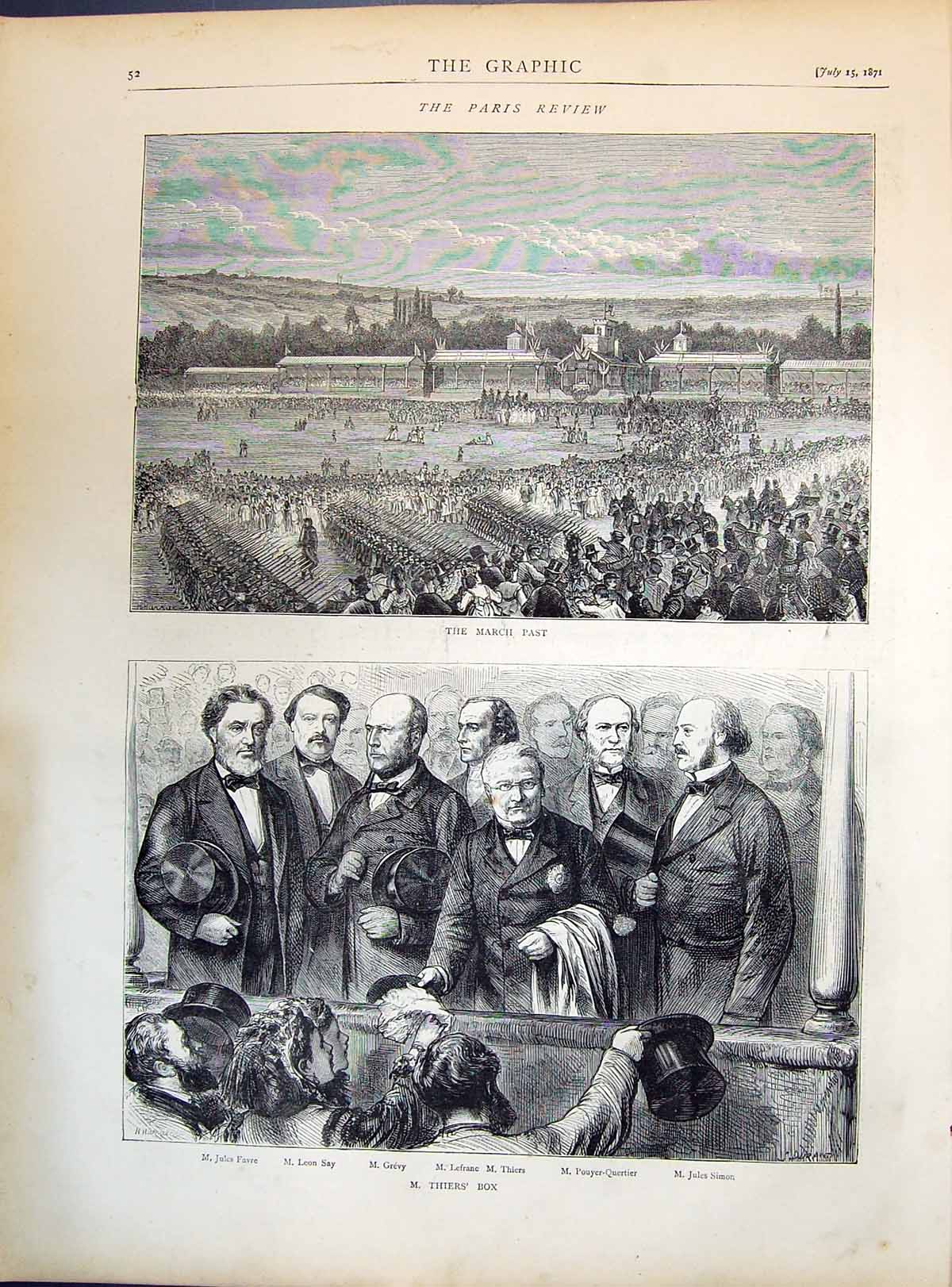 Old Print 1871 Paris Review Siers Marching Thiers Box Favre Say Grevy Le 19th