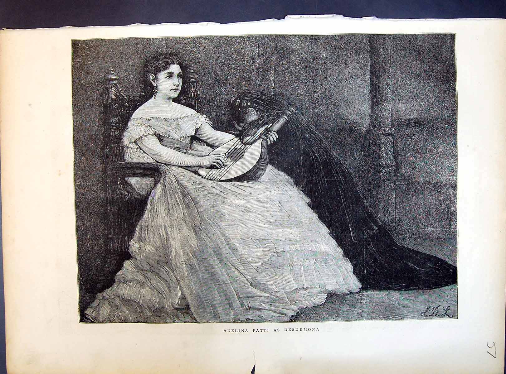 Antique Print 1871 Beautiful Woman Adelina Patti Desdemona Theatre Actress 19th
