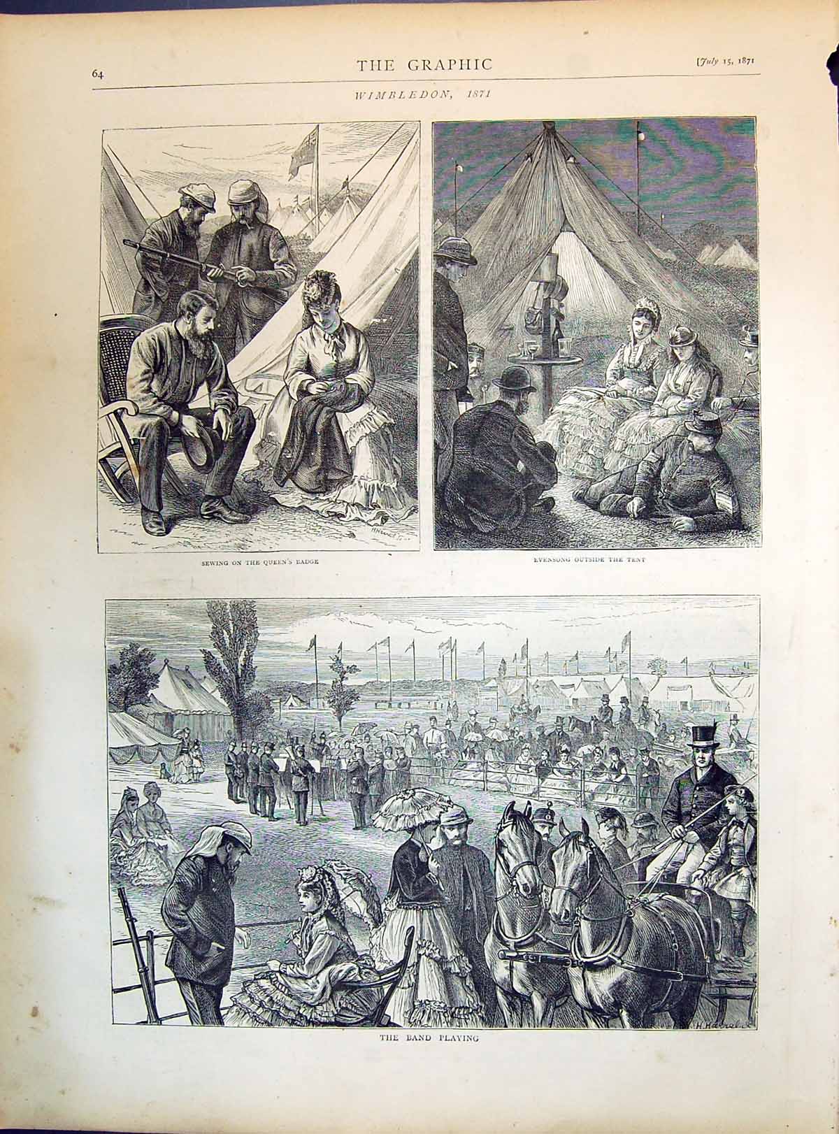 Old 1871 Wimbledon Sewing Queen'S Badge Camp Tents Music Band Playing Victorian