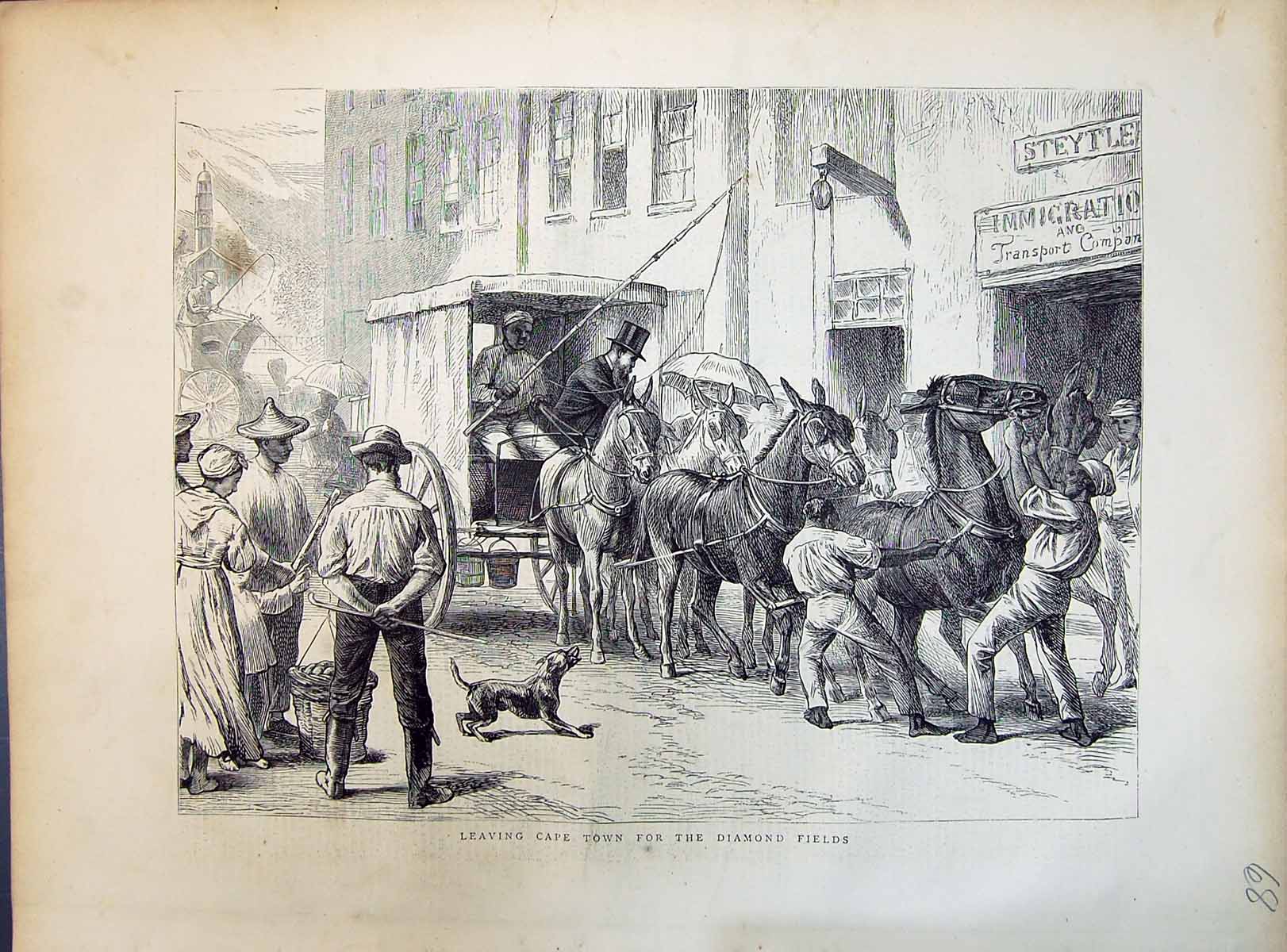 Old 1871 Scene Leaving Cape Town Diamond Fields Transport Coach Afric Victorian