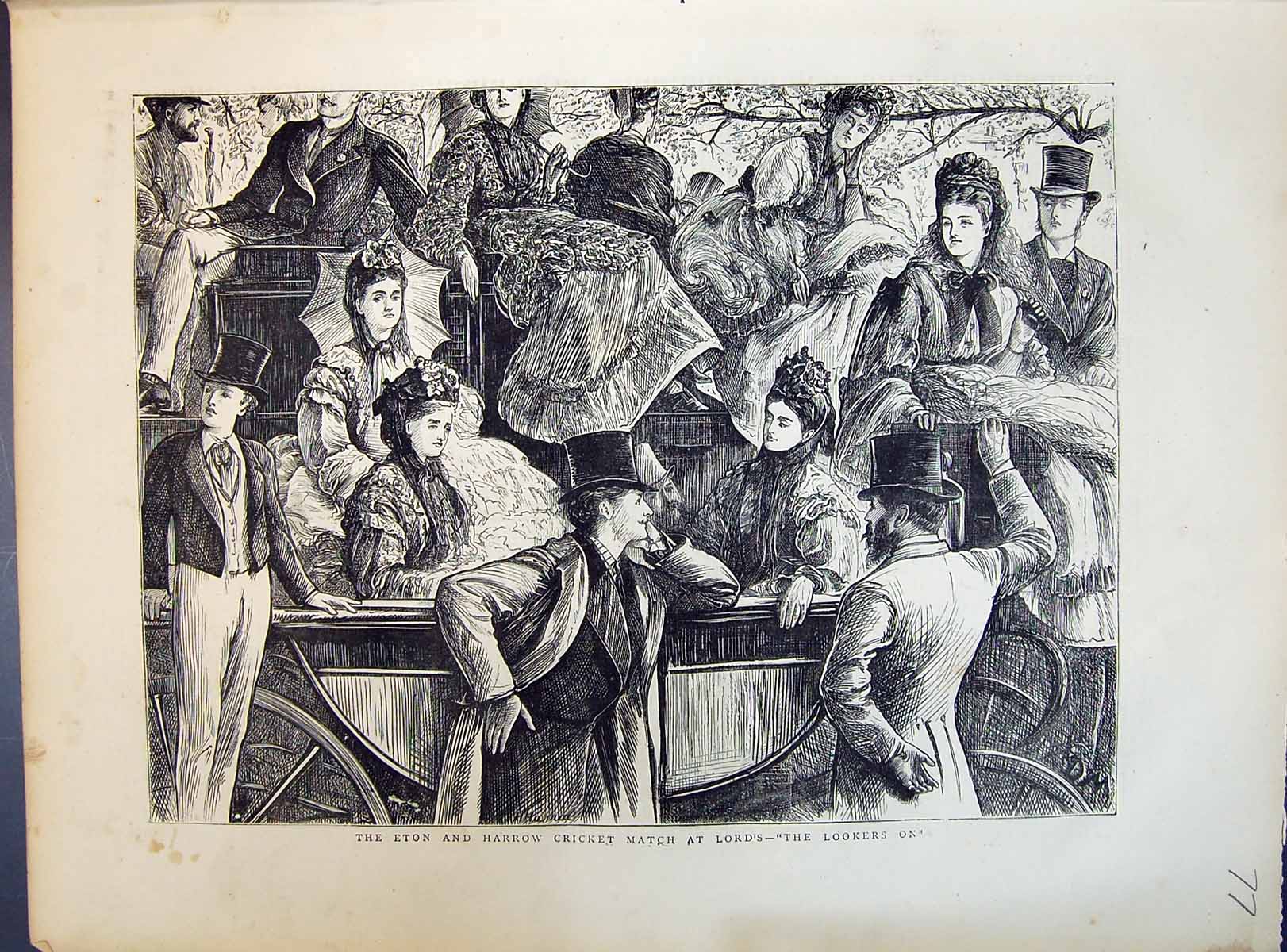 Old Antique Print 1871 Eton Harrow Cricket Match Lords Spectators Sport 19th