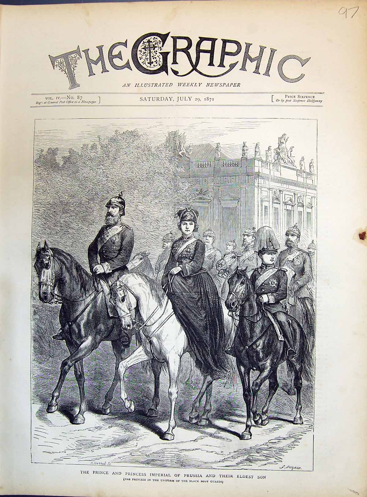 Old 1871 Prince Princess Imperial Prussia Uniform Black Body Guards R Victorian