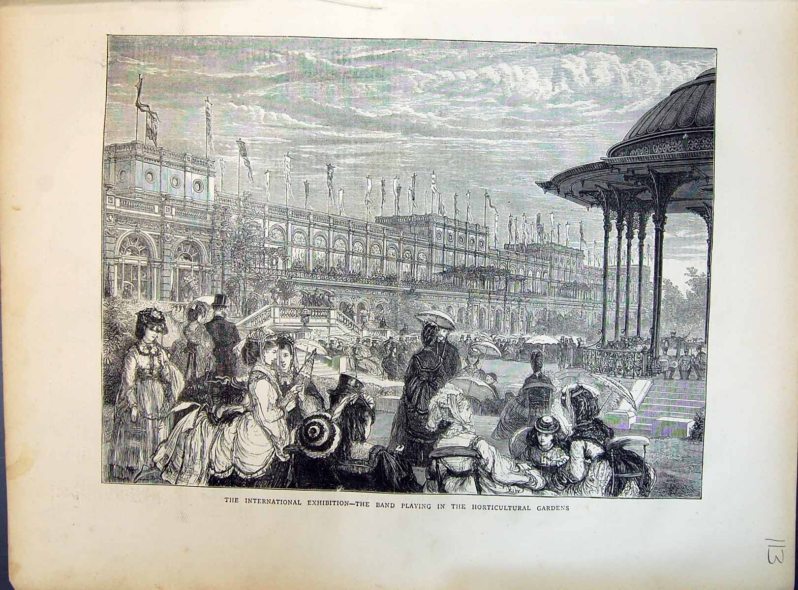 Old 1871 International Exhibition Music Band Playing Horticultural Ga Victorian