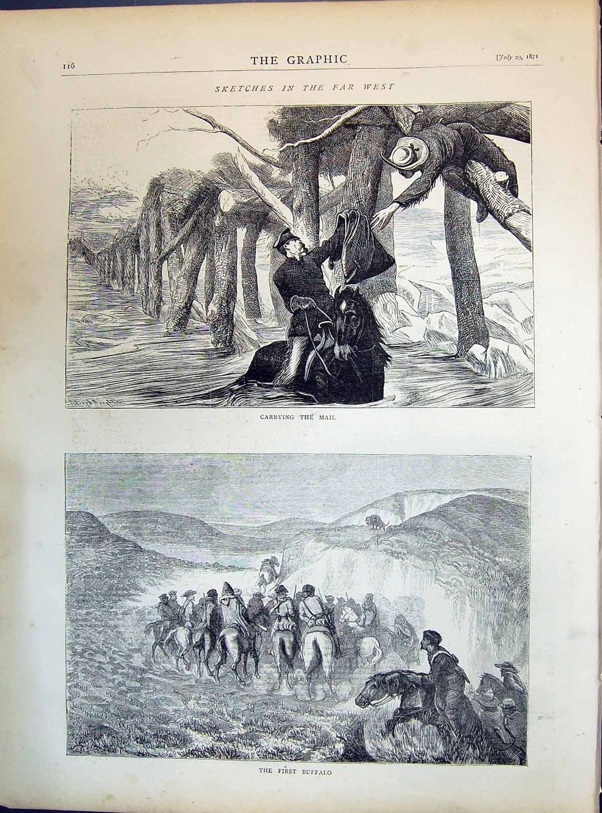 Old 1871 Far West Canada Carrying Mail River Horse Buffalo Hunting Sp Victorian