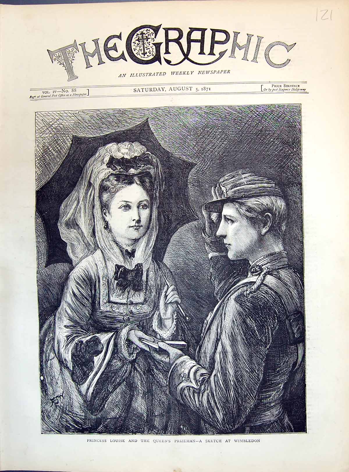 Old Print 1871 Princess Louise Queen'S Prizeman Wimbledon Rifle Shooting 19th