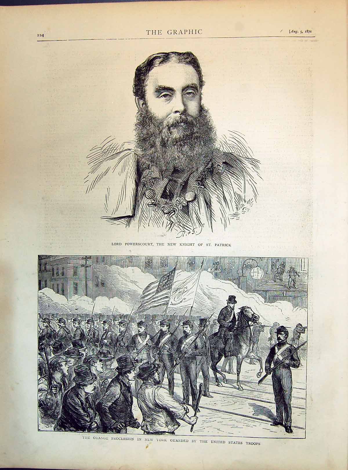 Old 1871 Orange Procession New York America Lord Powerscourt Knight S Victorian