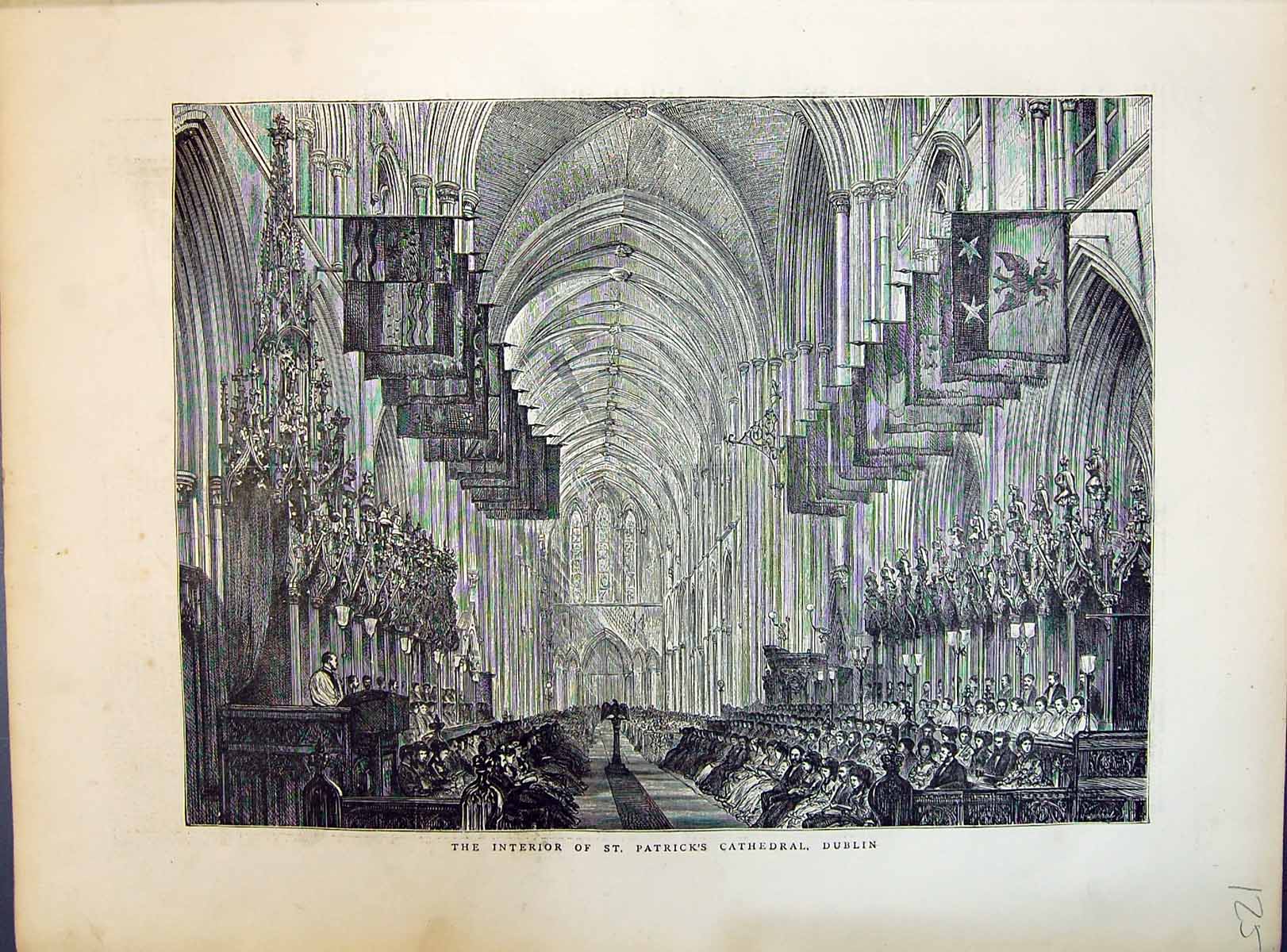 Original Old Antique Print 1871 Interior St. Patricks Cathedral Dublin Ireland