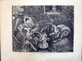 Antique Old Print 1871 Family Scene Garden Rival Granpas Grandmas Children 19th