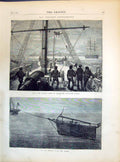 Original Old Antique Print 1871 Sea Torpedo Experiments Firing Attacking Vessel