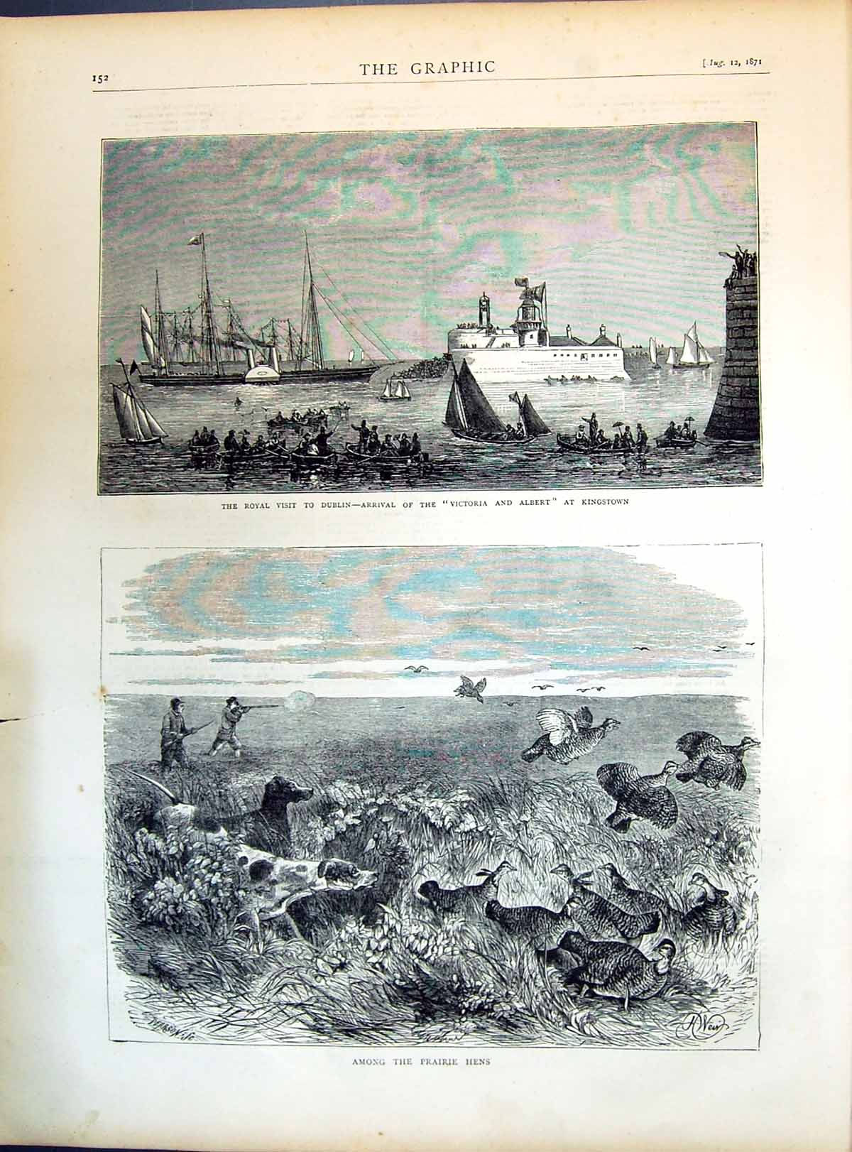 Old 1871 Royal Ship Victoria Albert Kingstown Prairie Hens Hunting Sh Victorian